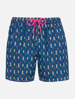 MC2 Saint Barth Man Lightweight Fabric Swim-shorts Lighting Micro Fantasy With Cocktail Print