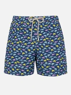 MC2 Saint Barth Man Lightweight Fabric Swim-shorts Lighting Micro Fantasy With Shark Print