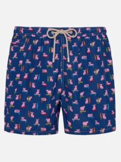 MC2 Saint Barth Man Light Fabric Swim Shorts With Skater Pigs Print