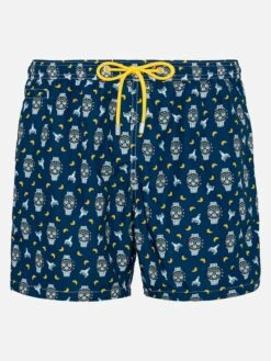 MC2 Saint Barth Lightweight Fabric Swim Shorts Lighting With Watch And Moon Print