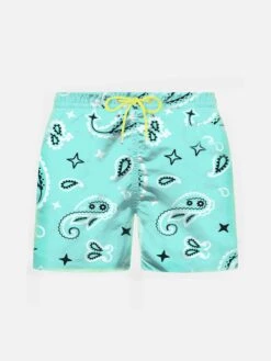 MC2 Saint Barth Boy Water Green Swim Shorts With Bandanna Pattern