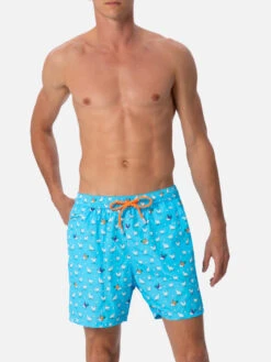 MC2 Saint Barth Man Lightweight Fabric Swim-shorts Lighting Micro Fantasy With Rooster Print -MC2 Saint Barth Shop UID LIG000303995F MAN SWIMSHORT SKY 01