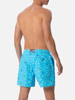 MC2 Saint Barth Man Lightweight Fabric Swim-shorts Lighting Micro Fantasy With Rooster Print -MC2 Saint Barth Shop UID LIG000303995F MAN SWIMSHORT SKY 02