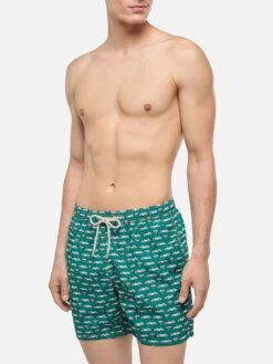 MC2 Saint Barth Lightweight Fabric Swim Shorts Lighting With Sporty Car Print -MC2 Saint Barth Shop UID LIG000307130H MAN SWIMSHORT GREEN CARS MC2 1