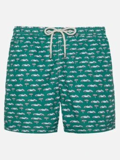 MC2 Saint Barth Lightweight Fabric Swim Shorts Lighting With Sporty Car Print