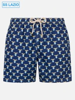 MC2 Saint Barth Man Lightweight Fabric Swim Shorts With Lazio Logo Print | SS LAZIO SPECIAL EDITION