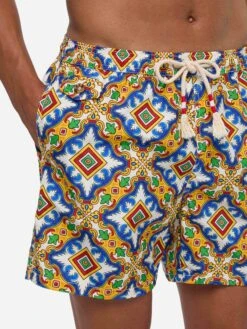 MC2 Saint Barth Man Light Fabric Swim Shorts With Majolica Print -MC2 Saint Barth Shop UID LIG001302483B MAN SWIMSHORT WHITE MC2 MC2 20250704170012 2