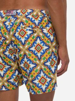 MC2 Saint Barth Man Light Fabric Swim Shorts With Majolica Print -MC2 Saint Barth Shop UID LIG001302483B MAN SWIMSHORT WHITE MC2 MC2 20250704170012 4