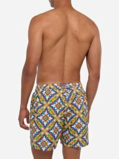 MC2 Saint Barth Man Light Fabric Swim Shorts With Majolica Print -MC2 Saint Barth Shop UID LIG001302483B MAN SWIMSHORT WHITE MC2 MC2 20250704173518 3