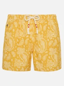 MC2 Saint Barth Man Light Fabric Swim Shorts With Ochre Paisley Print