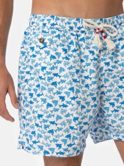 MC2 Saint Barth Man Lightweight Fabric Swim-shorts Lighting 70 With Sharks Print -MC2 Saint Barth Shop UID LIG001302965F MAN SWIMSHORT WHITE 3