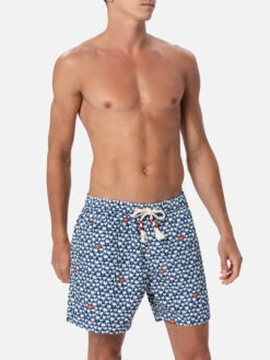 MC2 Saint Barth Man Lightweight Fabric Swim-shorts Lighting 70 With Palm Print -MC2 Saint Barth Shop UID LIG001304807F MAN SWIMSHORT BLUE 01
