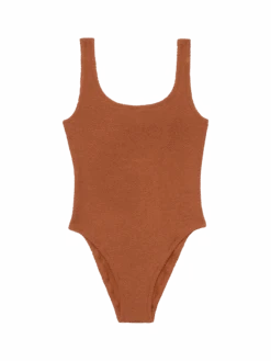 MC2 Saint Barth Lora Camel Brown Crinkle One-piece Swimsuit