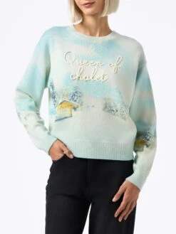 MC2 Saint Barth Woman Cashmere Blend Sweater Louise With Chalet Print And Queen Of Chalet Embroidery
