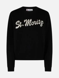 MC2 Saint Barth Woman Black Sweater Louise With St. Moritz Rhinestones Embellishment | ST. MORITZ TOP OF THE WORLD SPECIAL EDITION -MC2 Saint Barth Shop UID LOUI00404388G WOMAN KNITWEAR BLACK 20240917123501 1