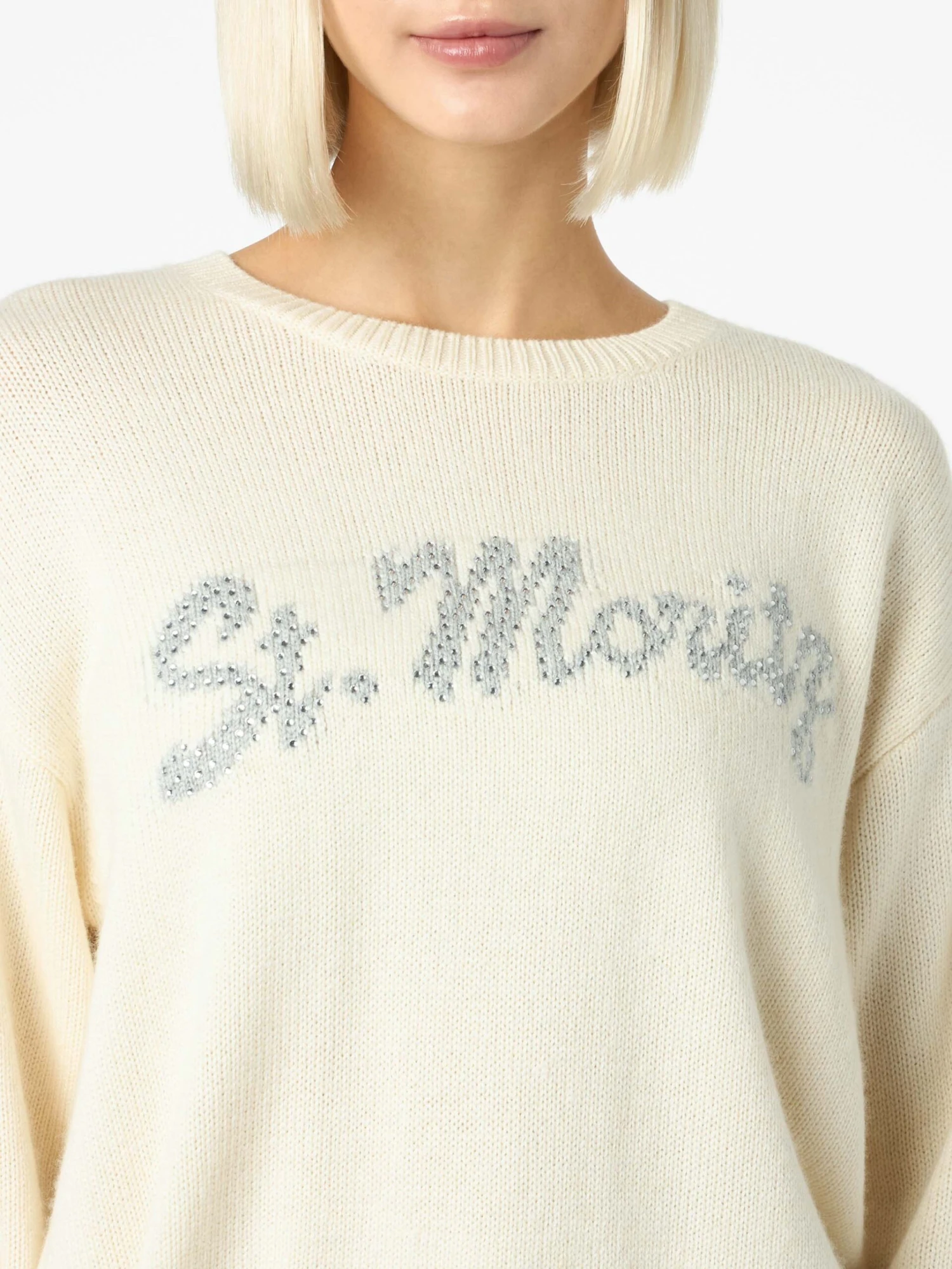 MC2 Saint Barth Woman White Sweater Louise With St. Moritz Rhinestones Embellishment | ST. MORITZ TOP OF THE WORLD SPECIAL EDITION 4 MC2 Saint Barth Woman White Sweater Louise With St. Moritz Rhinestones Embellishment | ST. MORITZ TOP OF THE WORLD SPECIAL EDITION - Image 2