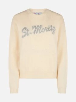 MC2 Saint Barth Woman White Sweater Louise With St. Moritz Rhinestones Embellishment | ST. MORITZ TOP OF THE WORLD SPECIAL EDITION 8 MC2 Saint Barth Woman White Sweater Louise With St. Moritz Rhinestones Embellishment | ST. MORITZ TOP OF THE WORLD SPECIAL EDITION -MC2 Saint Barth Shop UID LOUI00404395G WOMAN KNITWEAR WHITE 1