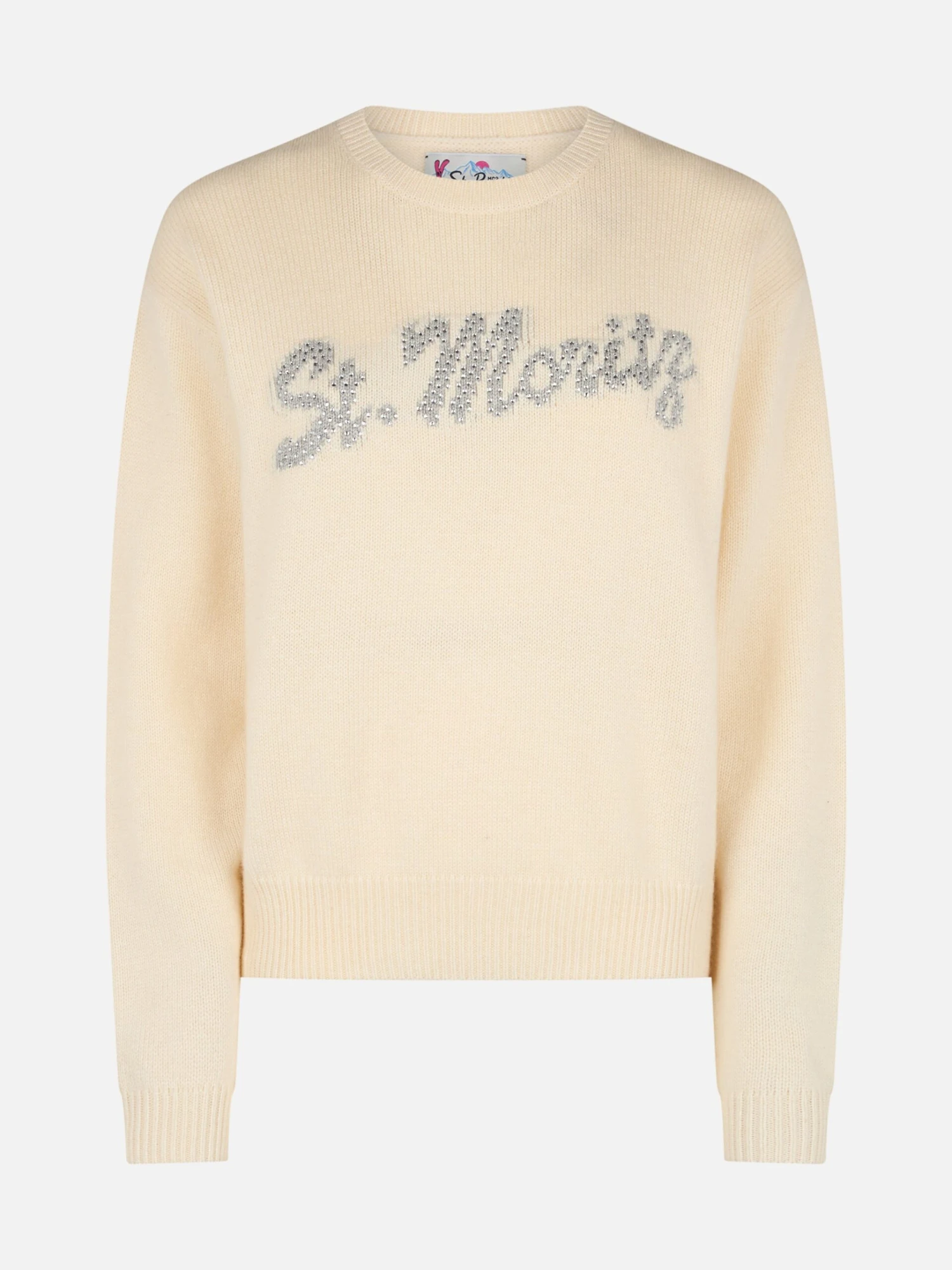 MC2 Saint Barth Woman White Sweater Louise With St. Moritz Rhinestones Embellishment | ST. MORITZ TOP OF THE WORLD SPECIAL EDITION 5 MC2 Saint Barth Woman White Sweater Louise With St. Moritz Rhinestones Embellishment | ST. MORITZ TOP OF THE WORLD SPECIAL EDITION - Image 3