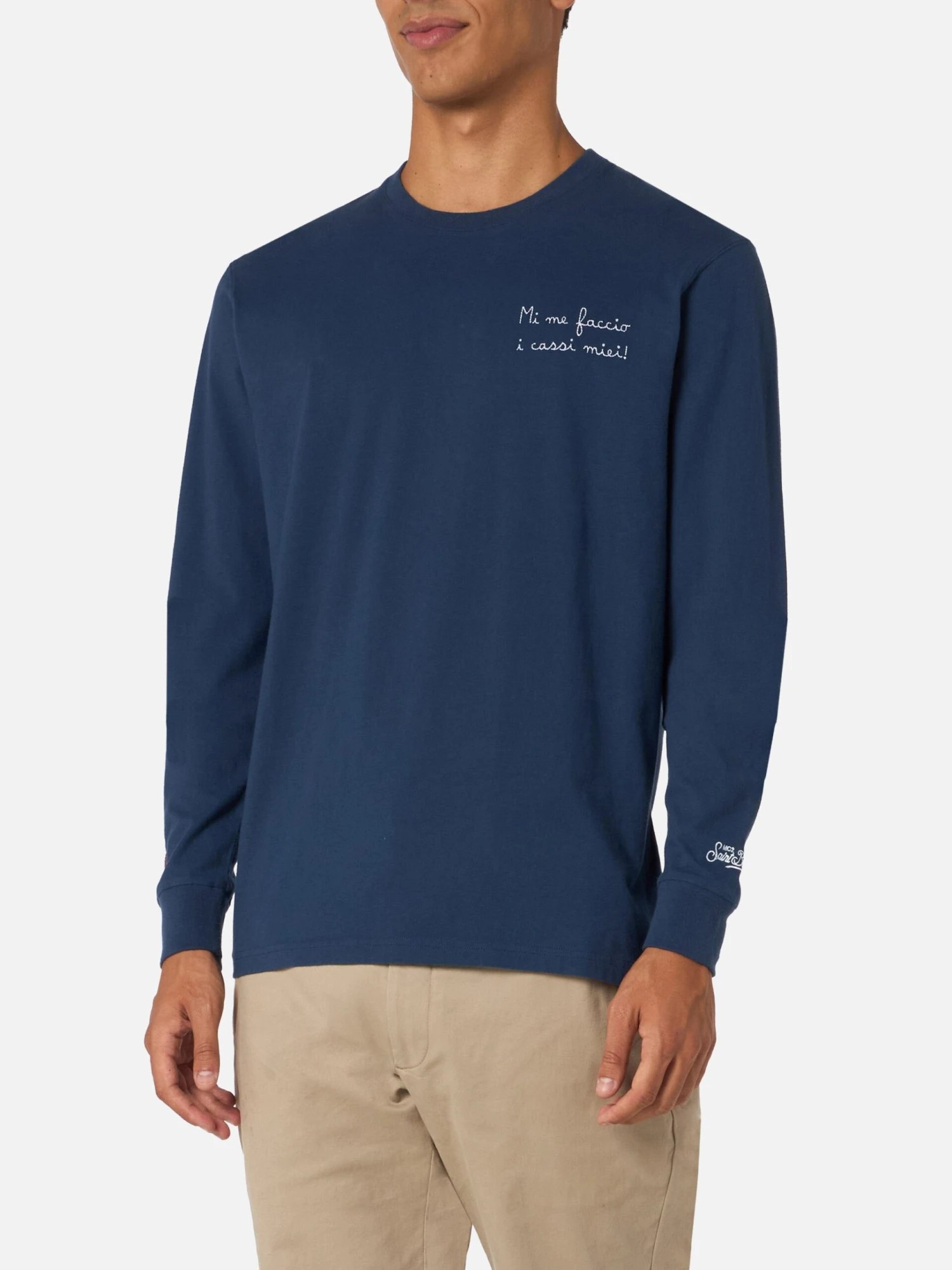 MC2 Saint Barth Man Blue T-shirt Luton With Mi Me Faccio I Cassi Miei! Embroidery | VACANZE DI NATALE SPECIAL EDITION 4 MC2 Saint Barth Man Blue T-shirt Luton With Mi Me Faccio I Cassi Miei! Embroidery | VACANZE DI NATALE SPECIAL EDITION - Image 2