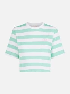 MC2 Saint Barth Woman Acquamarine And White Striped Crop T-shirt -MC2 Saint Barth Shop UID MALA00105622F WOMAN T SHIRT RIGATO 20240718163500 1