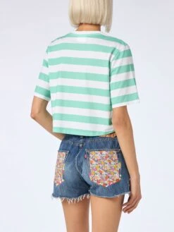 MC2 Saint Barth Woman Acquamarine And White Striped Crop T-shirt -MC2 Saint Barth Shop UID MALA00105622F WOMAN T SHIRT RIGATO 20240727163500 3