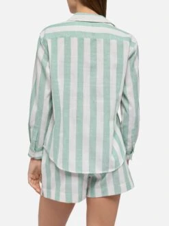 MC2 Saint Barth Meredith Classic Shirt With Sage Green Striped Print -MC2 Saint Barth Shop UID MDH00101019H WOMAN SHIRT GREEN LINEN MC2 20250527103516 3