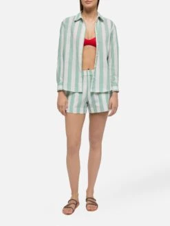 MC2 Saint Barth Meredith Classic Shirt With Sage Green Striped Print -MC2 Saint Barth Shop UID MDH00101019H WOMAN SHIRT GREEN LINEN MC2 4