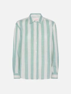 MC2 Saint Barth Meredith Classic Shirt With Sage Green Striped Print -MC2 Saint Barth Shop UID MDH00101019H WOMAN SHIRT GREEN LINEN MC2 5