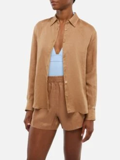 MC2 Saint Barth Meredith Camel Linen Classic Shirt