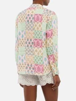 MC2 Saint Barth Meredith Linen Classic Shirt With Floral Patch Print -MC2 Saint Barth Shop UID MDH00104156H WOMAN SHIRT MULTICOLOR 0 0 20250630142725 3