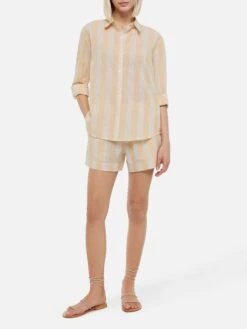 MC2 Saint Barth Meredith Classic Shirt With Beige Striped Print -MC2 Saint Barth Shop UID MDH00105739H WOMAN SHIRT WHITE LINEN 20250320130000 4