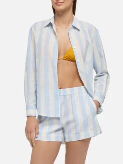 MC2 Saint Barth Meredith Cotton Classic Shirt With Light Blue Striped Print