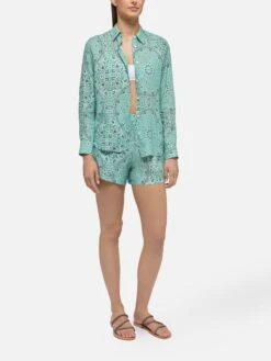 MC2 Saint Barth Meredith Linen Classic Shirt With Bandanna Print -MC2 Saint Barth Shop UID MDH00105764H WOMAN SHIRT GREEN BANDANNA MC2 20250527103516 4