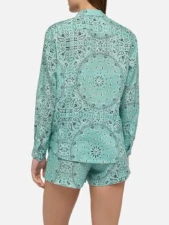 MC2 Saint Barth Meredith Linen Classic Shirt With Bandanna Print -MC2 Saint Barth Shop UID MDH00105764H WOMAN SHIRT GREEN BANDANNA MC2 3