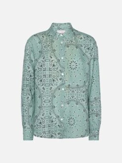 MC2 Saint Barth Meredith Linen Classic Shirt With Bandanna Print -MC2 Saint Barth Shop UID MDH00105764H WOMAN SHIRT GREEN BANDANNA MC2 5