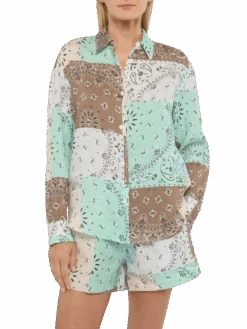 MC2 Saint Barth Meredith Linen Classic Shirt With Bandanna Patch Print