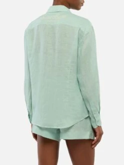 MC2 Saint Barth Meredith Linen Classic Shirt With Saint Barth Embroidery -MC2 Saint Barth Shop UID MDH00106262H WOMAN SHIRT GREEN SPORT MC2 20250630142725 3