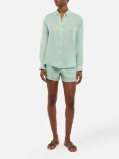 MC2 Saint Barth Meredith Linen Classic Shirt With Saint Barth Embroidery -MC2 Saint Barth Shop UID MDH00106262H WOMAN SHIRT GREEN SPORT MC2 20250630142725 4
