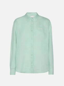 MC2 Saint Barth Meredith Linen Classic Shirt With Saint Barth Embroidery -MC2 Saint Barth Shop UID MDH00106262H WOMAN SHIRT GREEN SPORT MC2 5
