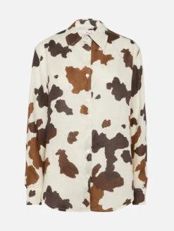 MC2 Saint Barth Meredith Linen Classic Shirt With Cow Skin Print -MC2 Saint Barth Shop UID MDH00107140H WOMAN SHIRT WHITE ANIMALIER MC2 20250626080012 4