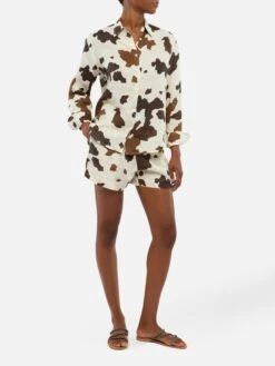 MC2 Saint Barth Meredith Linen Classic Shirt With Cow Skin Print -MC2 Saint Barth Shop UID MDH00107140H WOMAN SHIRT WHITE ANIMALIER MC2 20250630142725 5
