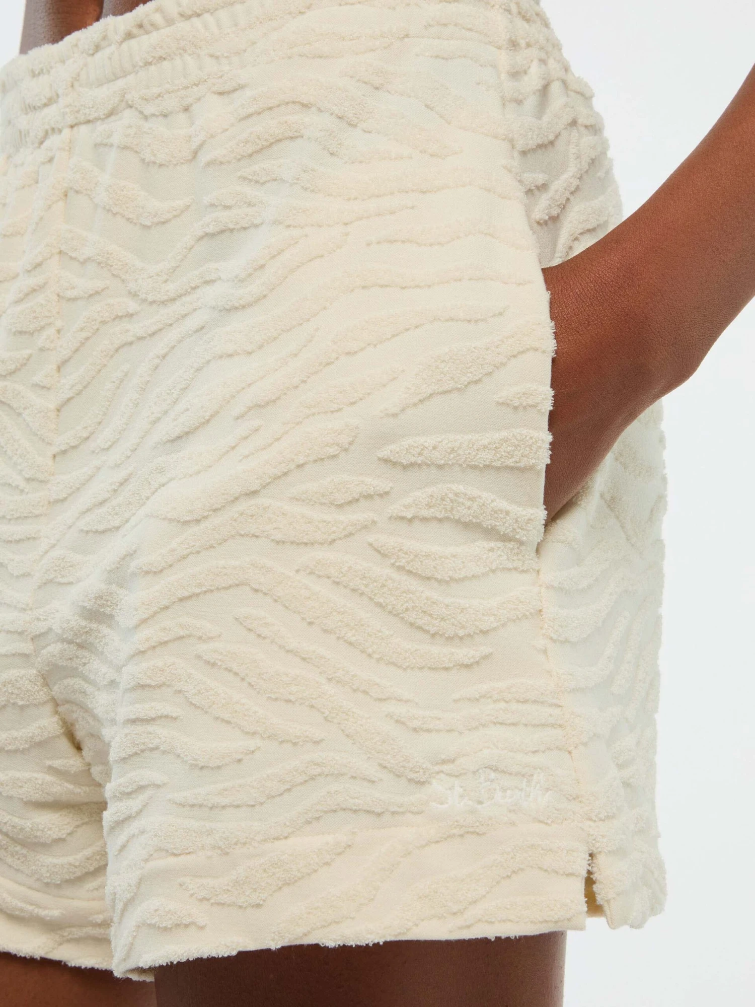 MC2 Saint Barth Meave Terry Cotton Pull Up Shorts With Zebra Embossed Pattern 11 MC2 Saint Barth Meave Terry Cotton Pull Up Shorts With Zebra Embossed Pattern - Image 9