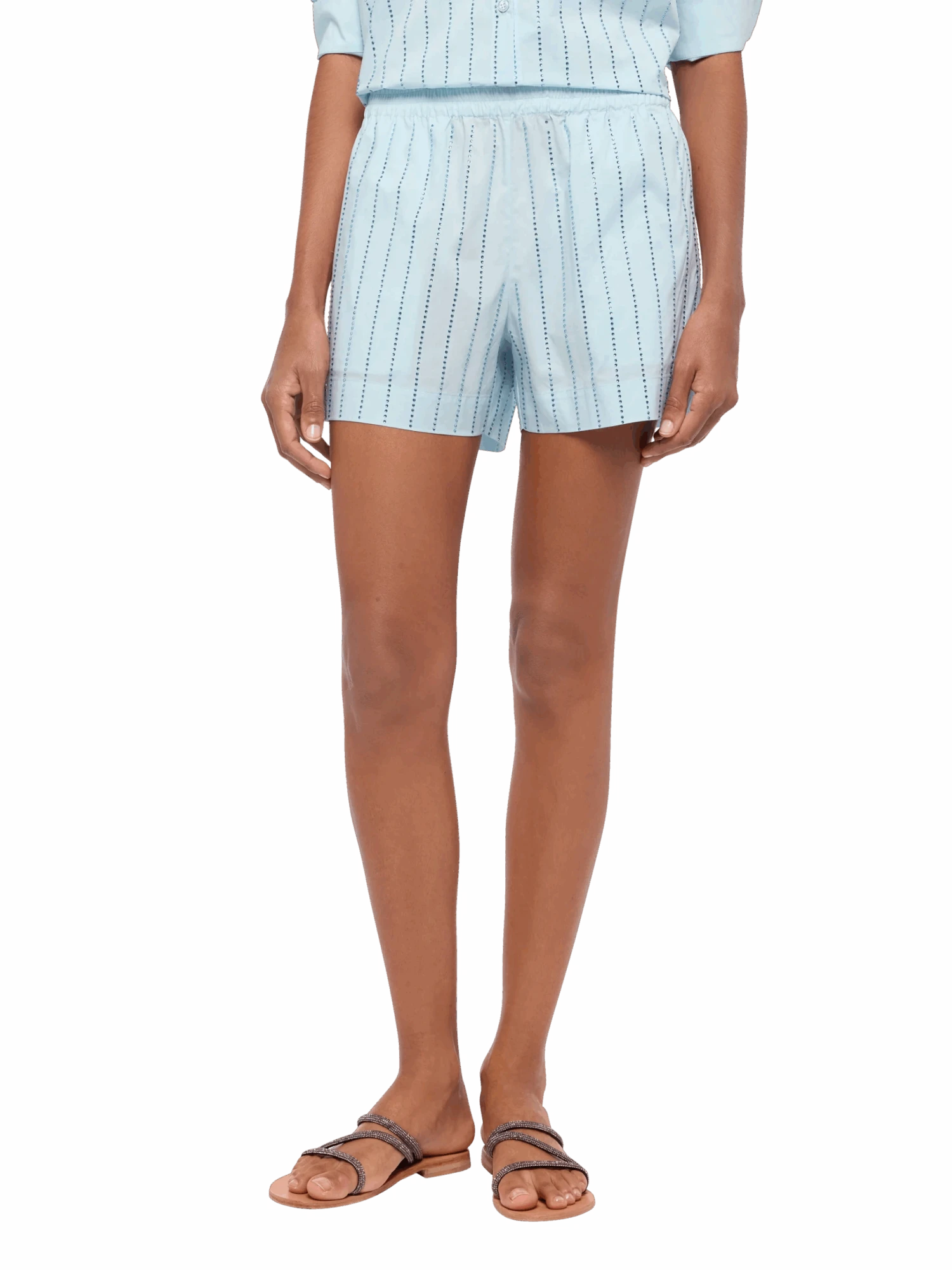 MC2 Saint Barth Meave Cotton Poplin Pull Up Shorts With Striped Rhinestone Embellishment 3 MC2 Saint Barth Meave Cotton Poplin Pull Up Shorts With Striped Rhinestone Embellishment