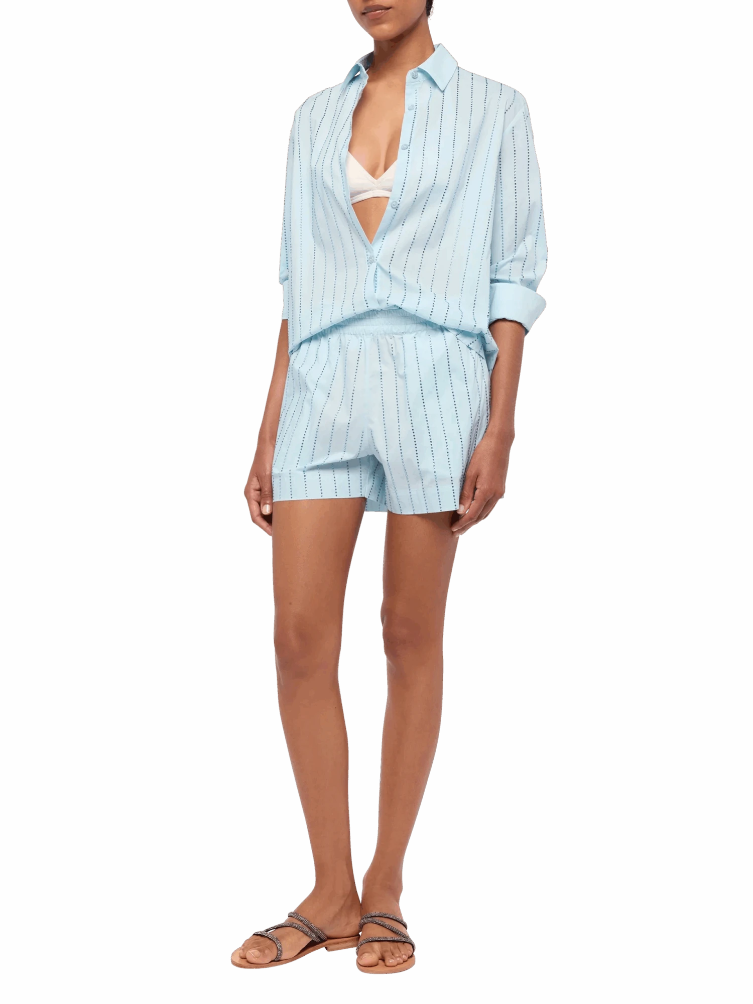 MC2 Saint Barth Meave Cotton Poplin Pull Up Shorts With Striped Rhinestone Embellishment 4 MC2 Saint Barth Meave Cotton Poplin Pull Up Shorts With Striped Rhinestone Embellishment - Image 2