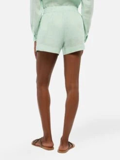 MC2 Saint Barth Meave Sage Green Linen Pull Up Shorts -MC2 Saint Barth Shop UID MEA00200308H WOMAN SHORTPANT GREEN PLAIN.COLOR 0 3