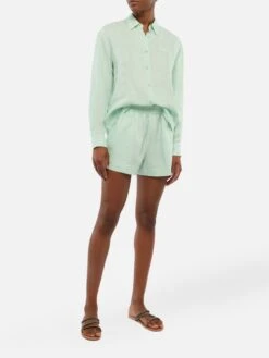 MC2 Saint Barth Meave Sage Green Linen Pull Up Shorts -MC2 Saint Barth Shop UID MEA00200308H WOMAN SHORTPANT GREEN PLAIN.COLOR 0 5