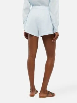 MC2 Saint Barth Meave Light Blue Linen Pull Up Shorts -MC2 Saint Barth Shop UID MEA00200318H WOMAN SHORTPANT BLUE PLAIN.COLOR 0 3