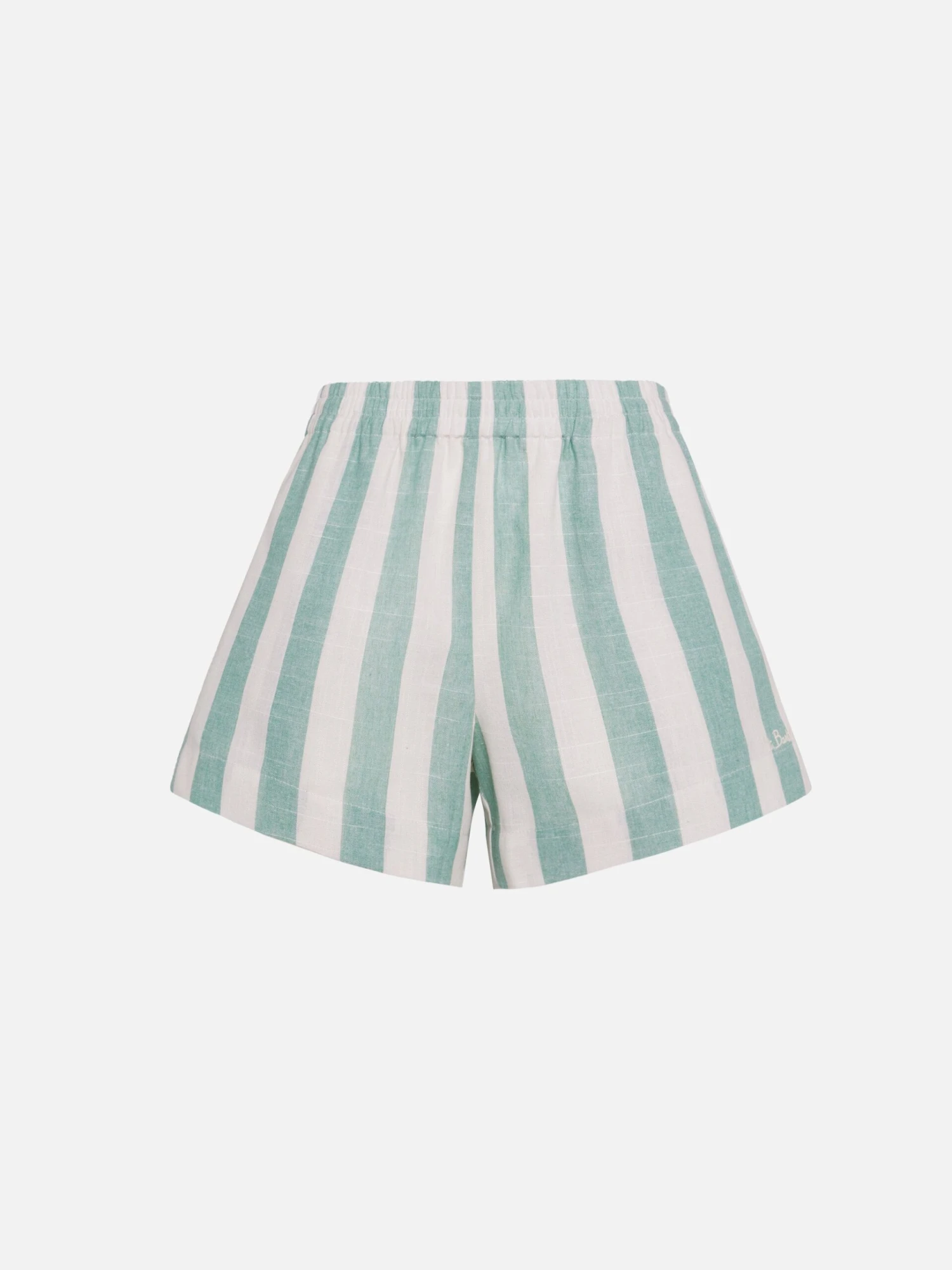 MC2 Saint Barth Meave Cotton Pull Up Shorts With Sage Green Striped Print 7 MC2 Saint Barth Meave Cotton Pull Up Shorts With Sage Green Striped Print - Image 5