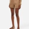 MC2 Saint Barth Meave Camel Brown Linen Pull Up Shorts -MC2 Saint Barth Shop UID MEA00202171H WOMAN SHORTPANT BROWN PLAIN.COLOR 0 1