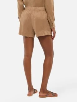MC2 Saint Barth Meave Camel Brown Linen Pull Up Shorts -MC2 Saint Barth Shop UID MEA00202171H WOMAN SHORTPANT BROWN PLAIN.COLOR 0 3